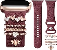 Vista 11 de DaQin Banda con Flor Grabada Compatible con Apple Watch, Bandas de 44mm, 42mm, 45mm, 46mm para Mujeres, Correa de Silicona Suave con Decoración