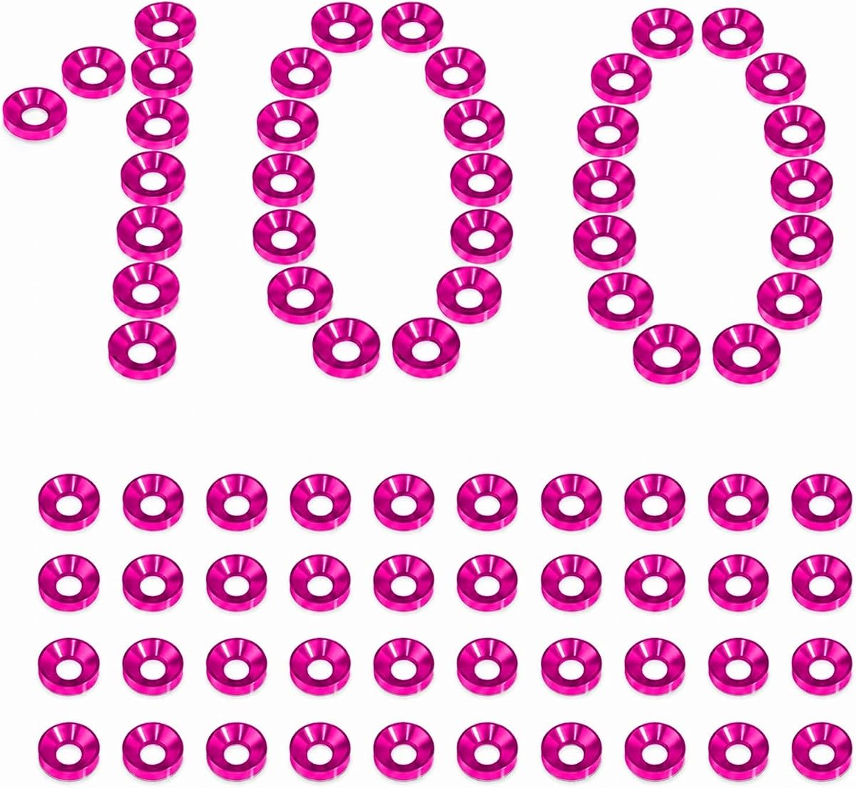 100PCS M3 Aluminum Countersunk Washers, Washer Kit for RC Cars, FPV, Robots | Smooth Anodized Finish 8 Color Options Cup Style Aluminum Design For Clean Appearance And Professional Hardware Installation