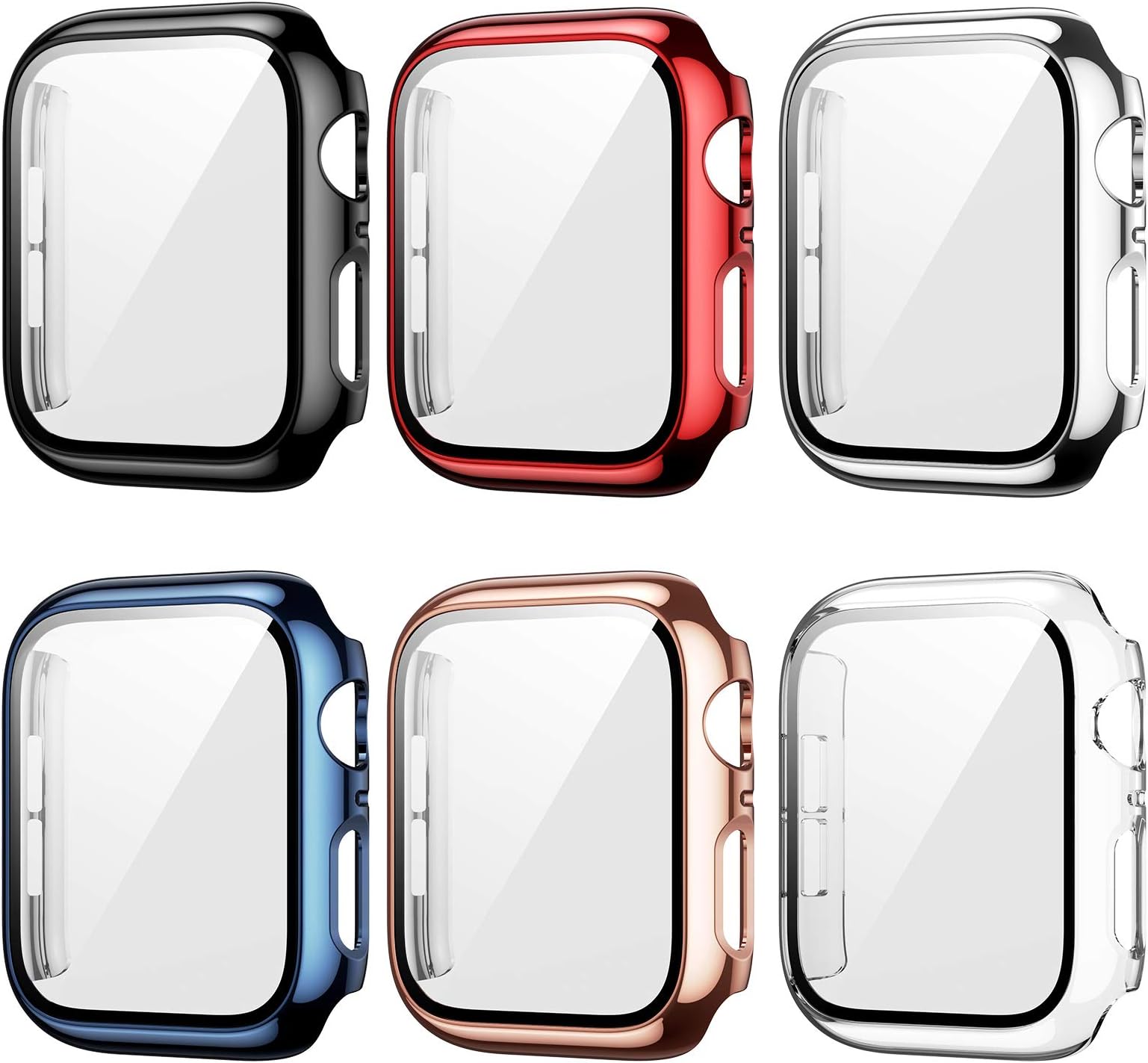 6 Pack Apple Watch Case with Tempered Glass Screen Protector for Apple Watch 38mm Series 3/2/1, Haojavo Plated Hard PC Ultra-Thin Scratch Resistant Bumper HD Protective Cover for iWatch Accessories