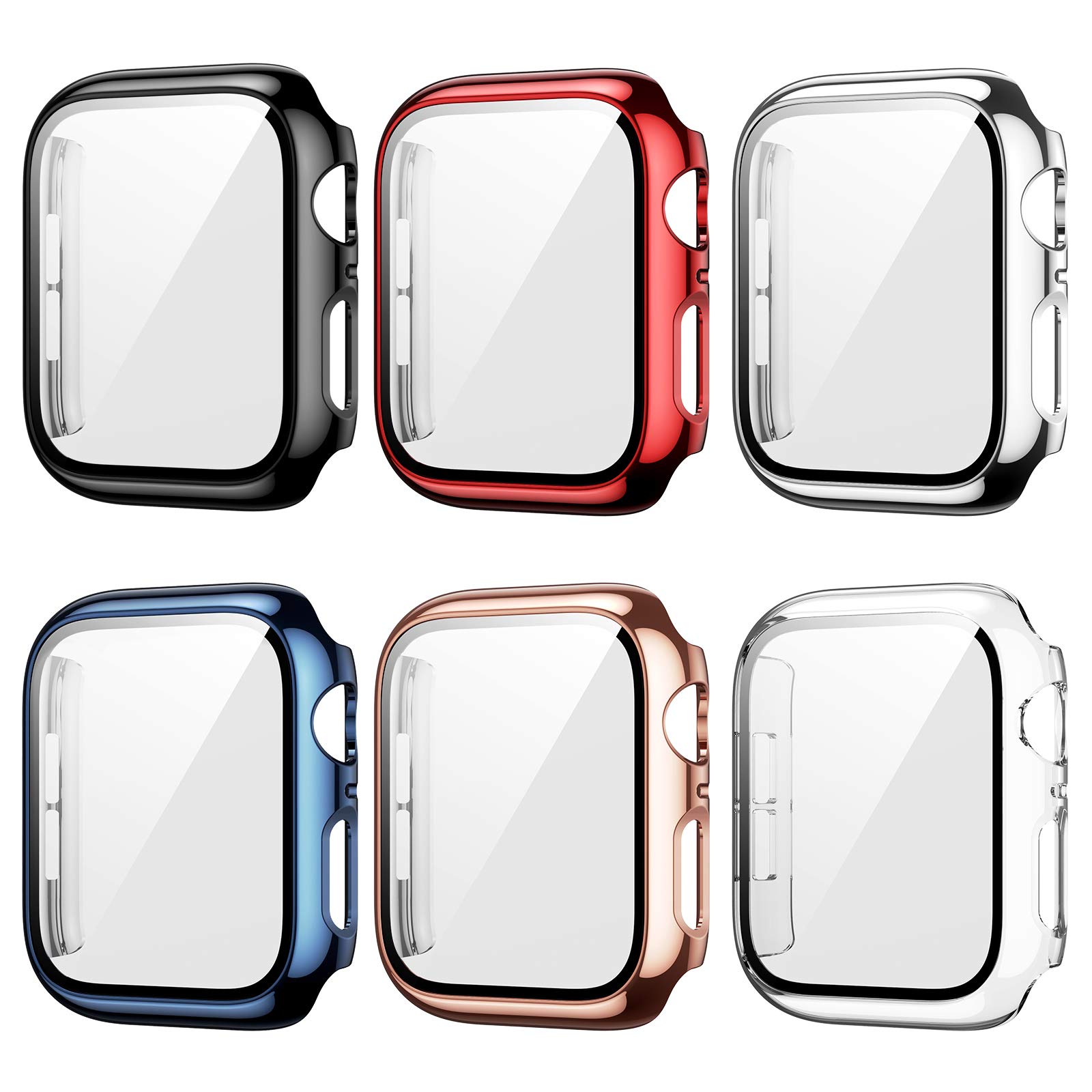 6 Pack Apple Watch Case with Tempered Glass Screen Protector for Apple Watch 38mm Series 3/2/1, Haojavo Plated Hard PC Ultra-Thin Scratch Resistant Bumper HD Protective Cover for iWatch Accessories