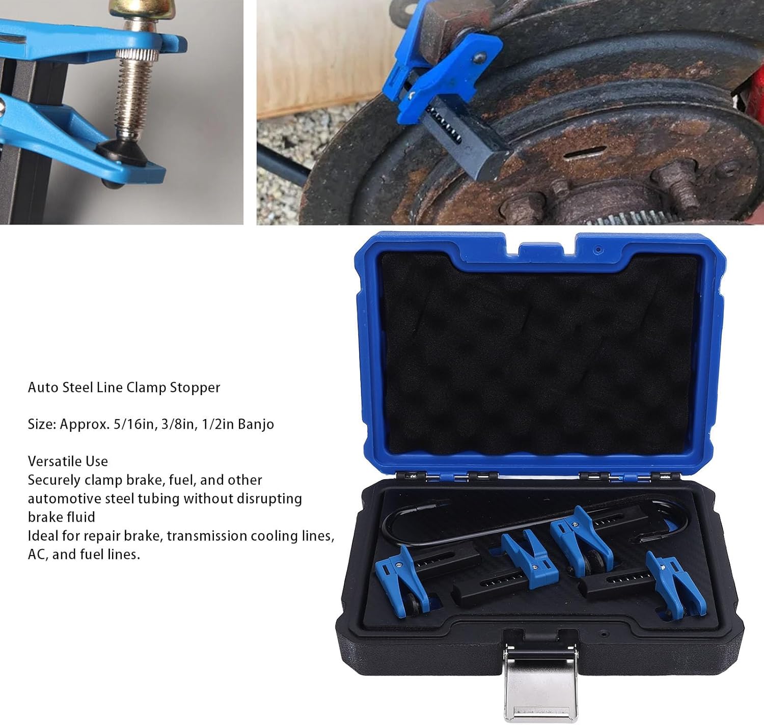 Brake Fluid Line Clamp Tool with Caliper Hangers 5/16in 3/8in 1/2in Banjo Brake Fluid Line Clamp Kit Fluid Line Stopper Kit for Transmission Cooling Line AC Line
