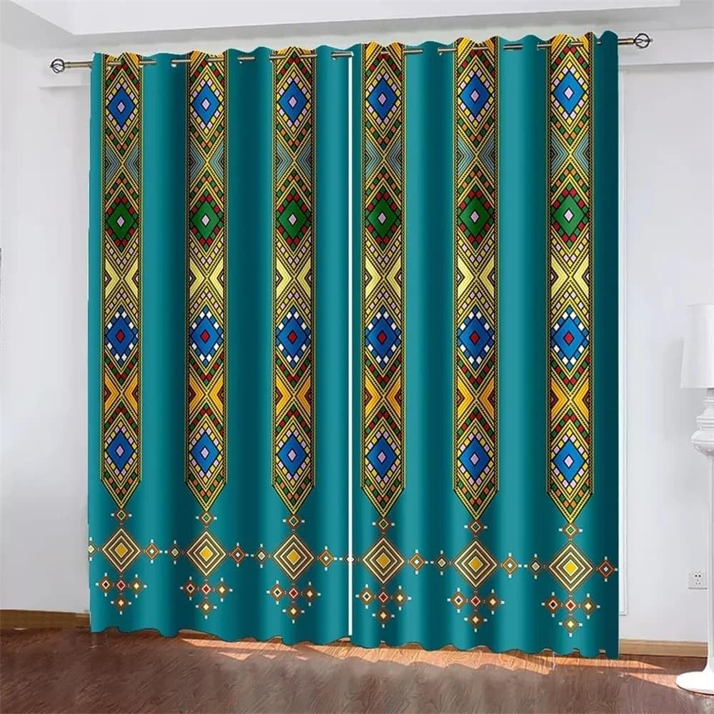 Rideau occultant thermique 140x300cm lot de 2 pour fenetre et separation de piece style ethnique