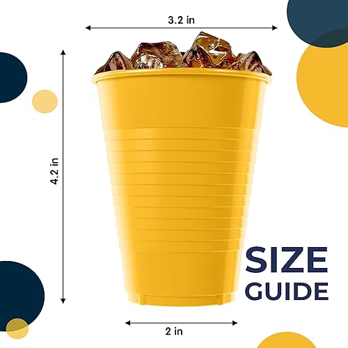 Miniatura 2 de Exquisitos vasos de plástico Party Solids de 12 onzas para suministros de fiesta, paquete de 50 vasos desechables amarillos de plástico, vasos