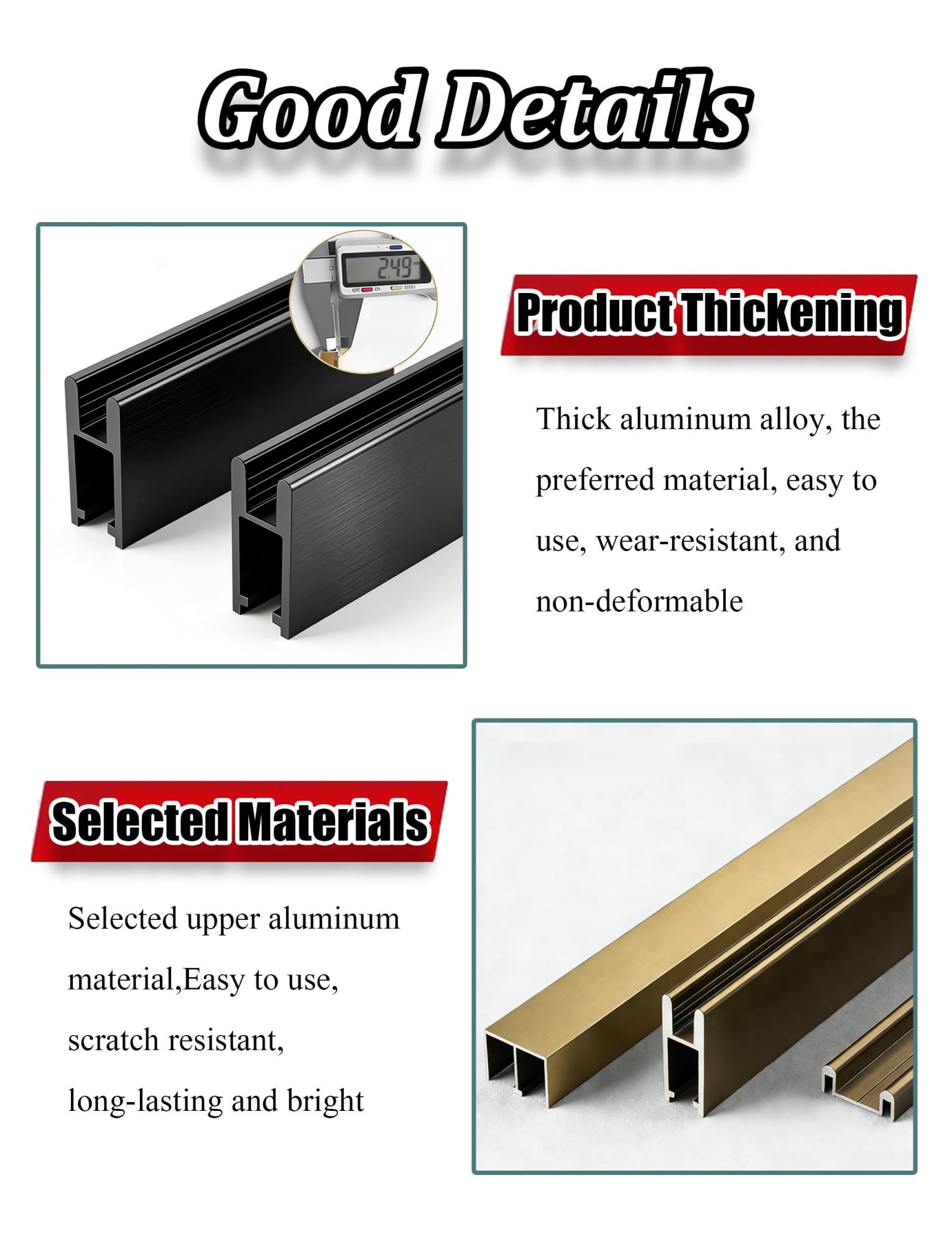 Zestaw prowadnic do drzwi przesuwnych ze stopu aluminium i szkła | Wielokolorowe 5 mm/8 mm Wiele rozmiarów Witryna Drzwi do szafy: System szyn(Champagne,240CM-0.5CM)