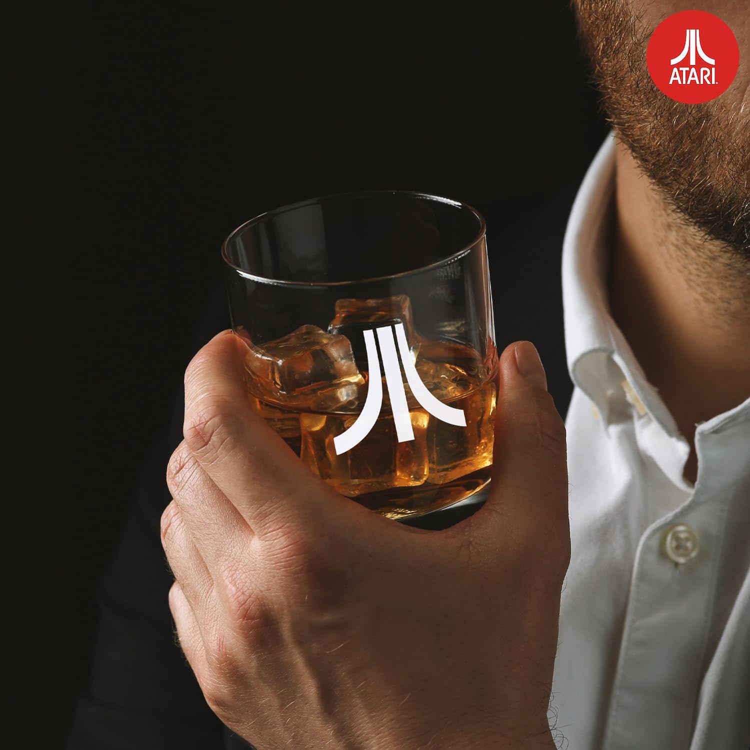 Official Atari Joystick Decanter Set with 2 x Atari Action Button Whiskey Glasses and CX78+ Games Pad Tray, for Whiskey, Scotch & Gin, 750ml Decanter, 300ml Glasses, Birthday Gift for Men - ThumbsUp!