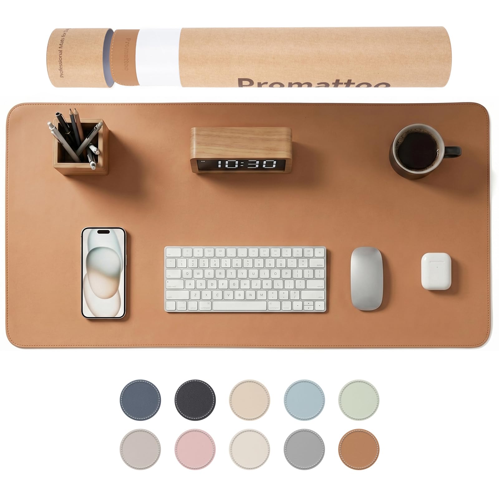 PROMATTOO XXL Schreibtischunterlage aus veganem Leder – Rutschfest, geruchsfrei & wasserabweisend – Edle Laptop-Matte mit Geschenkverpackung für Büro, Homeoffice & mehr – Keine störenden Kanten!