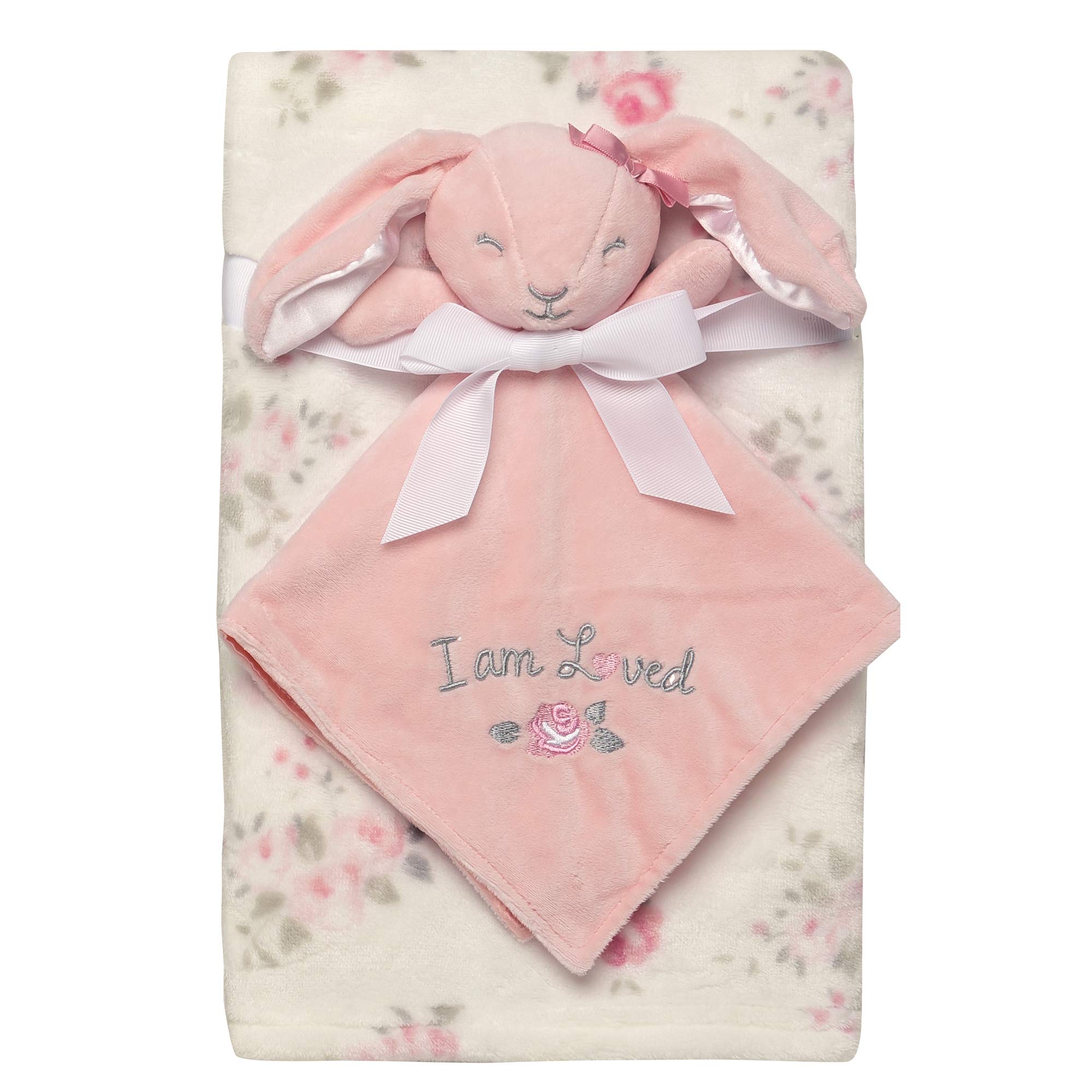 Baby Starters 2-Piece Snuggle Buddy Toy Rattle and Plush Baby Blanket Gift Set for Newborns and New Moms (Pink, Bunny, 30"x36")