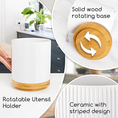 Miniatura 4 de Soporte para utensilios de cocina, giratorio de 360, para encimera, 7.2 pulgadas, cerámica blanca, utensilios de cocina para decoración de cocina de