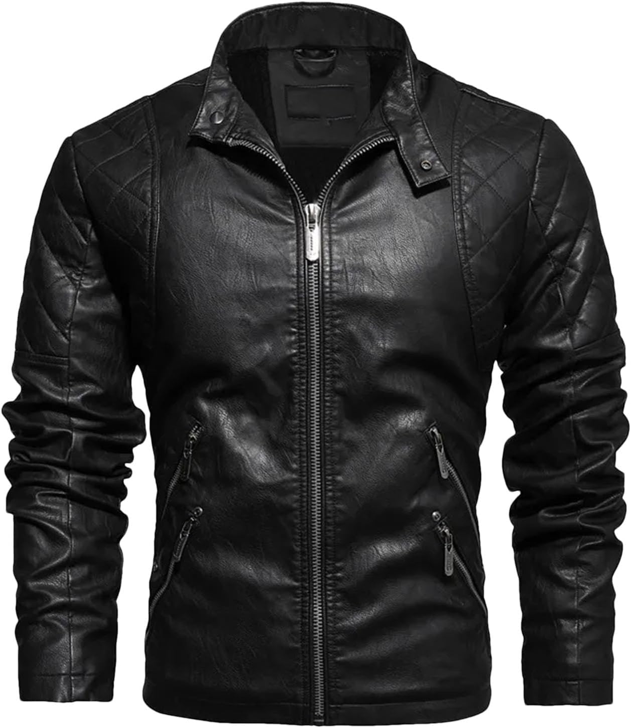 Men's Spring Faux Leather Jacket Slim Motorcycle Fleece Coat Men Outdoor Casual Motor PU Leather Jacket