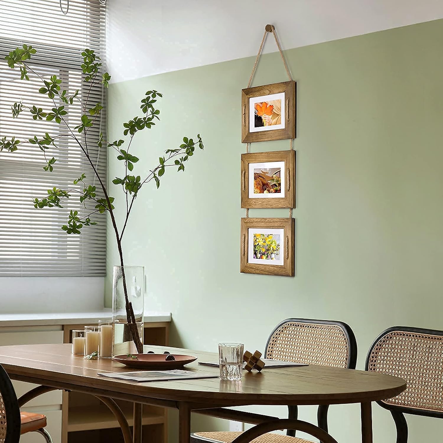 DLQuarts 5x7 Hanging Picture Frames Collage Wall Decor, 3-Opening Photo Frames 5x7 without Mat & 3.5x5 with Mat, Rustic Wood, Carbonized Black - Image 7