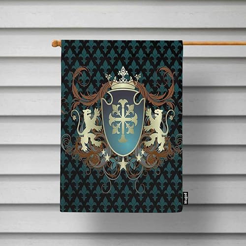Miniatura 2 de Mugod Bandera de jardín con escudo retro, marquesina, vector, escudo adornado, león, medieval, símbolo de poder militar, decorativo, primavera,