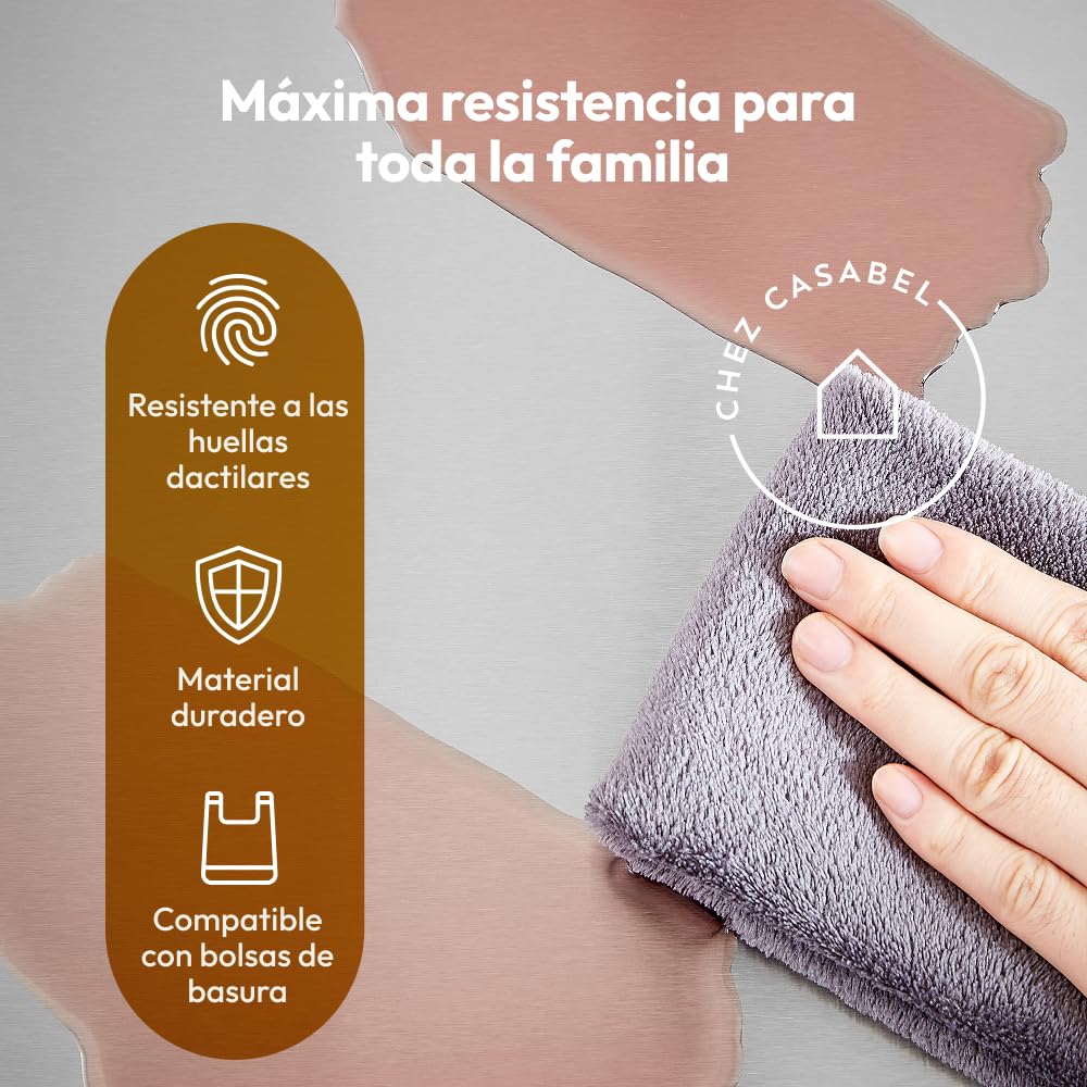 CASABEL Cubo de basura de cocina doble 2x30L en acero inoxidable, cromado | Doble compartimento, Reciclaje selectivo, 2 pedales, Antihuellas, Tapas herméticas, Cubos extraíbles, Fácil mantenimiento
