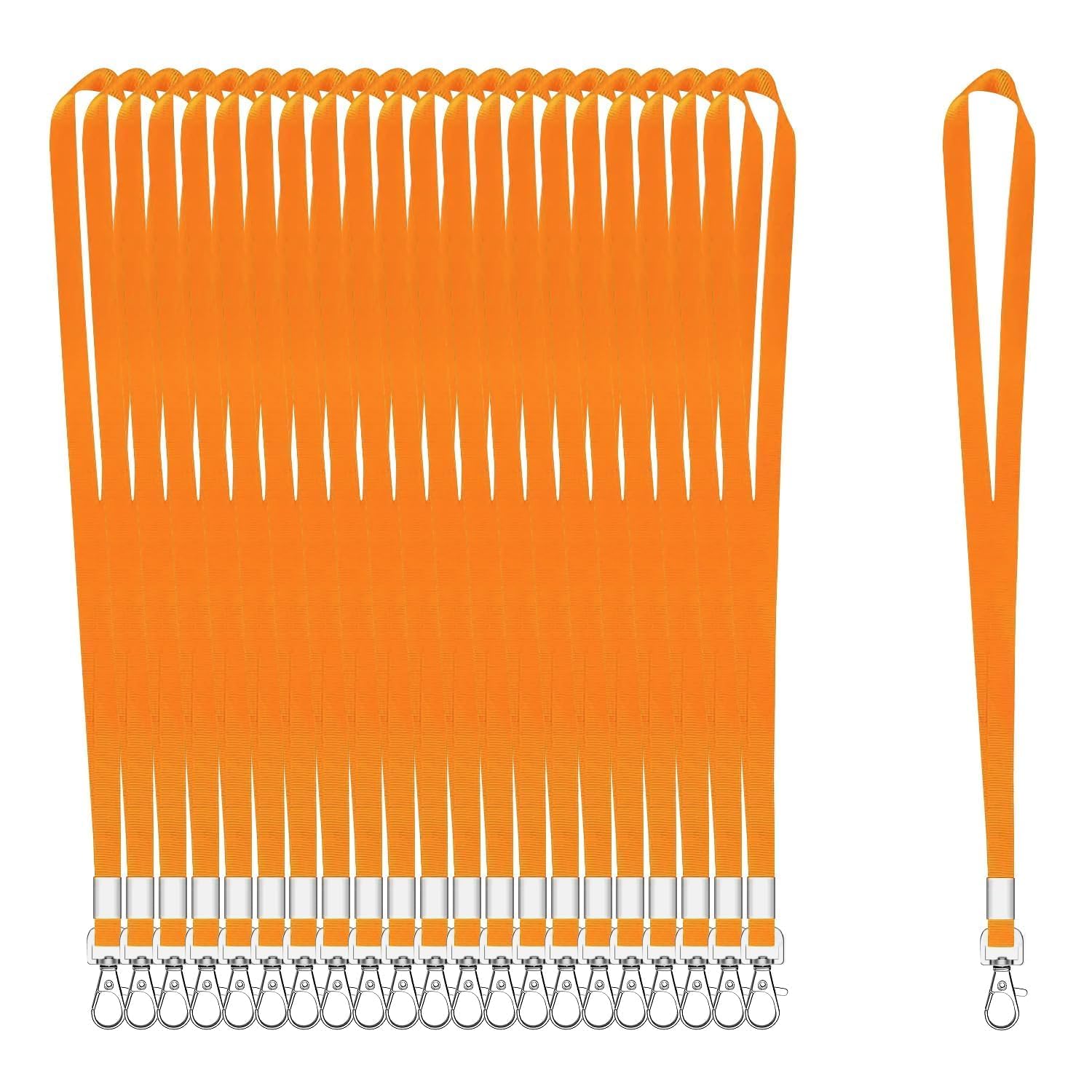 Lot de 100 Lanières Orange pour tour de Cou, Cordons pour Badge D'identité, Cordons avec Crochet Pivotant en Métal pour Porte-Carte D'identité