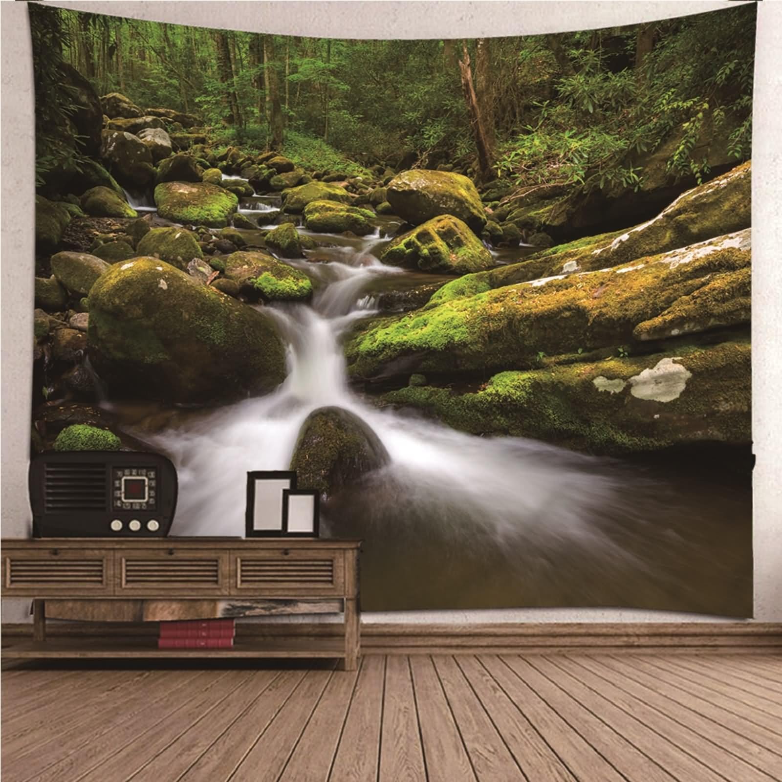 Aotiwe Arazzo in tessuto, arazzo moderno per esterni, stile semplice, motivo a freccia, verde, blu, poliestere, decorazione da parete, stile bohémien, 350 x 256 cm