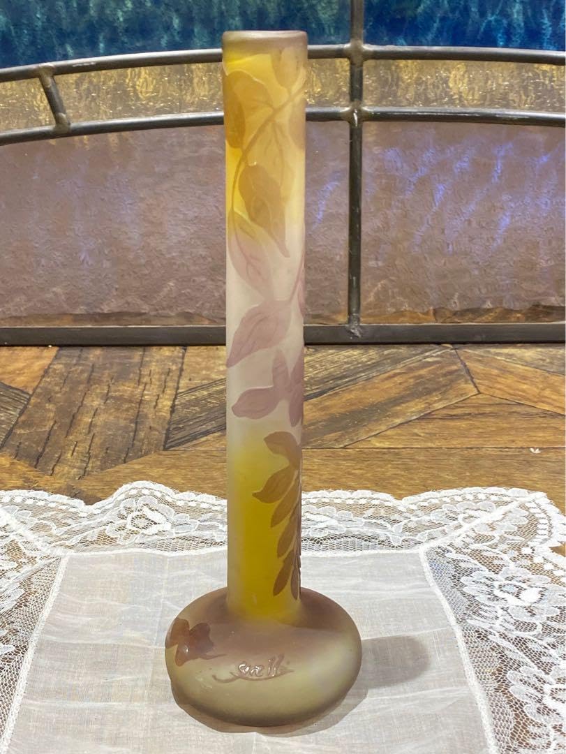 エミール•ガレ 一輪挿し 美術品 ホクシャ文 鶴首型 花瓶