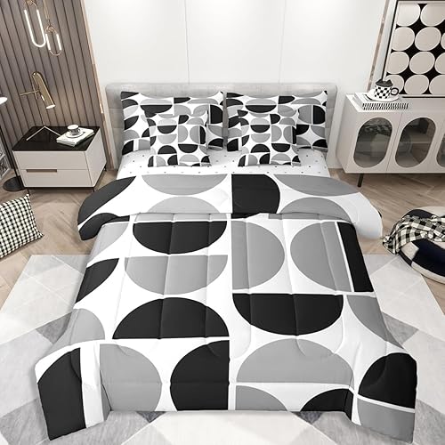 Erosebridal Grey Black Comforter Set 7 Piece Bed in A Bag Twin,Retro Mid Century
