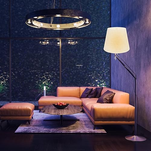 Vista 4 de GANAZONO Pantallas de lámpara de tambor – Pantalla de tela para lámpara de mesa/lámpara colgante de suelo, lino natural hecho a mano clásico moderno