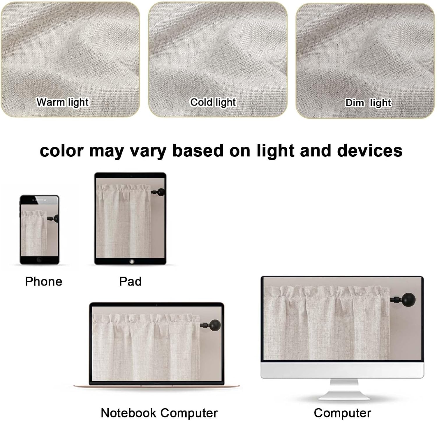 LIVEKID Natural Kitchen Curtains 24 Inch Length, Light Filtering Faux Linen Textured Small Cafe Curtains, Short Window Curtain Tiers for Cabinet Bathroom Basement RV Camper, 30Wx24L Inch, 2PCS