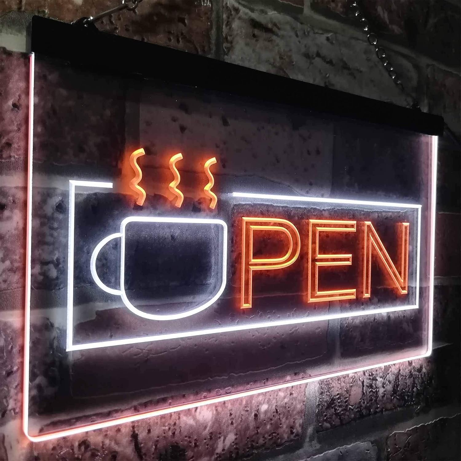 ADVPRO Open Hot Drink Coffee Cup Illuminated Dual Color LED Neon Sign White & Orange 24" x 16" st6s64-i0537-wo