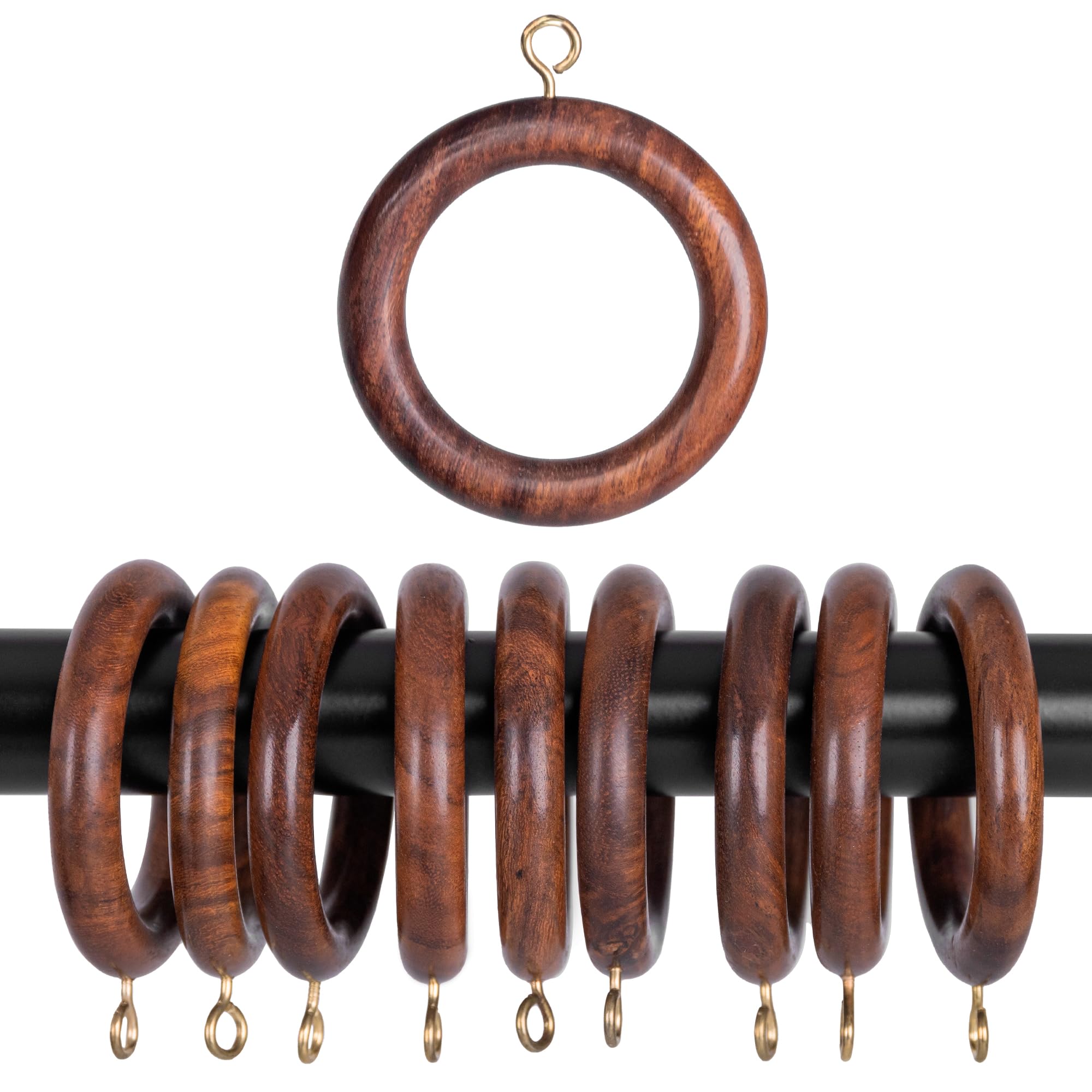 INANOSA Handcrafted Natural Rose Wood Curtain Rings with Hooks – 2.5