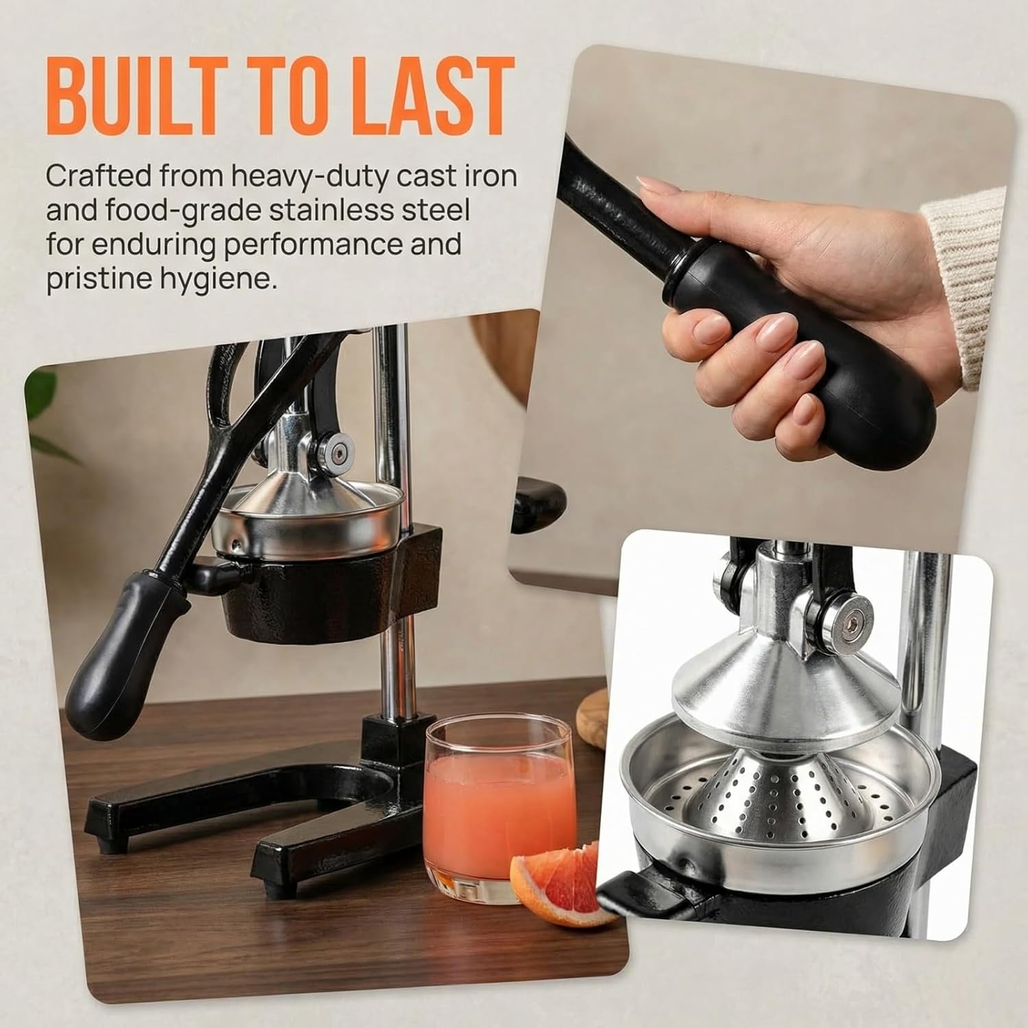 Cast Iron Manual Juicer - Professional Heavy-Duty Hand Press Juicer, Extra Large Commercial Grade - Easy to Clean, Suitable for Citrus Juice, Pomegranate Juice, and Other Fruits