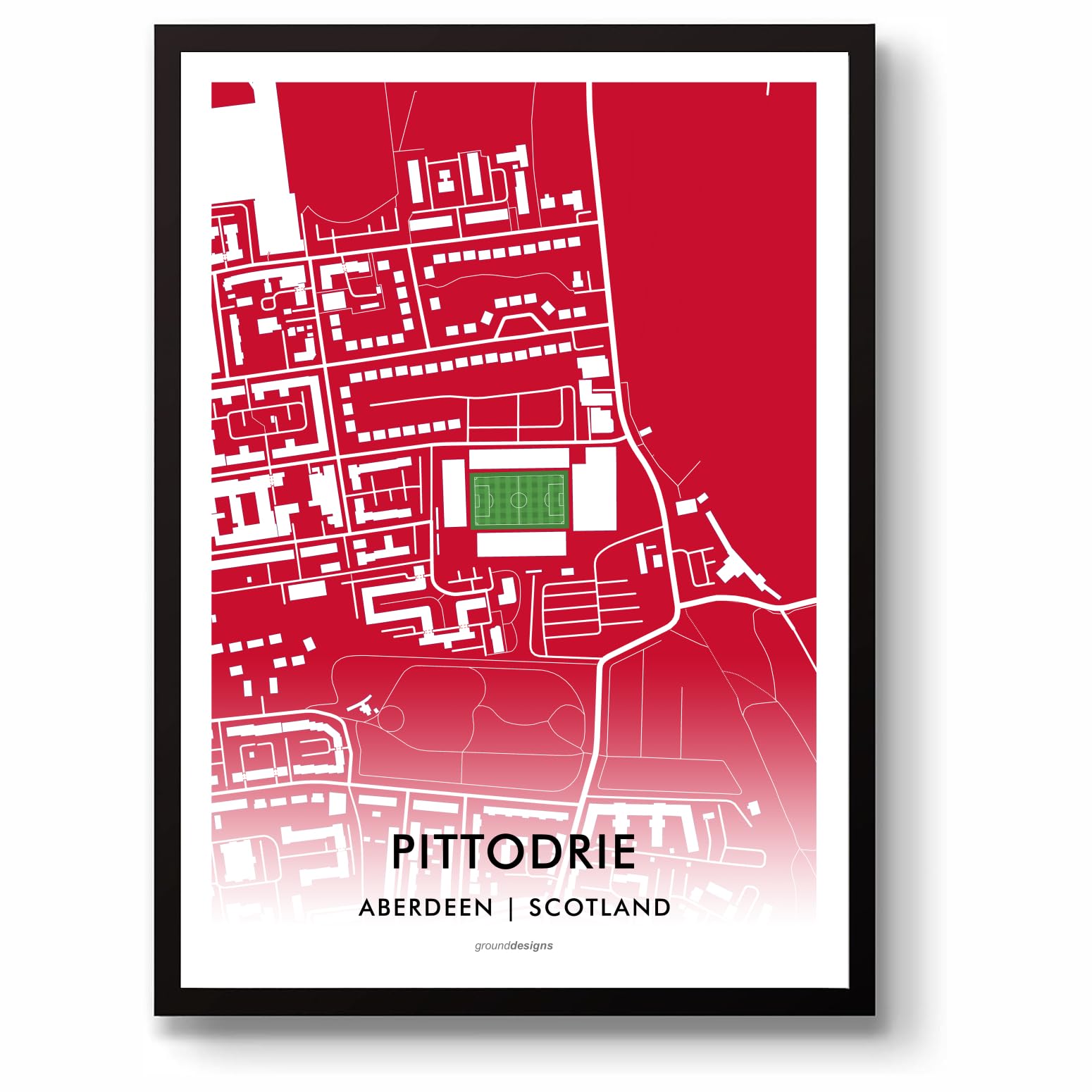 GroundDesigns ABERDEEN FC Football Gift PITTODRIE Stadium Art Map Unframed A3 Print AFC
