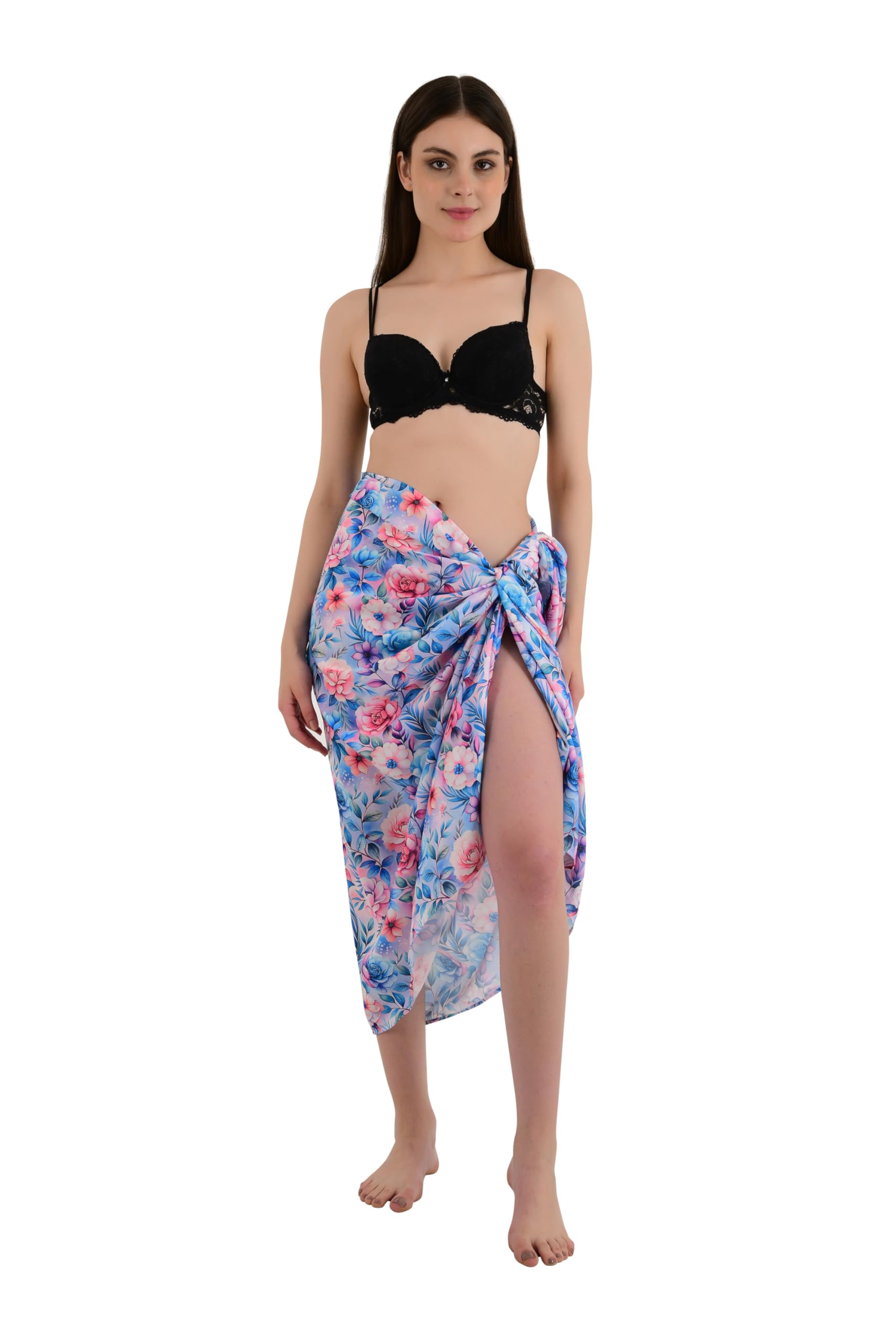 Feaher Drape Sarong Cover up for Women - Floral Beach Wrap Skirt, Lighweight Rayon Bikini Cover up, Swimwear Resort Wear (74" X 42", R6 - Pastel Roses)-image-48