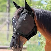 Harrison Howard CareMaster Horse Fly Mask with Ears and Nose Fringe Fly Protector Defender Mask Piano Black Full Size