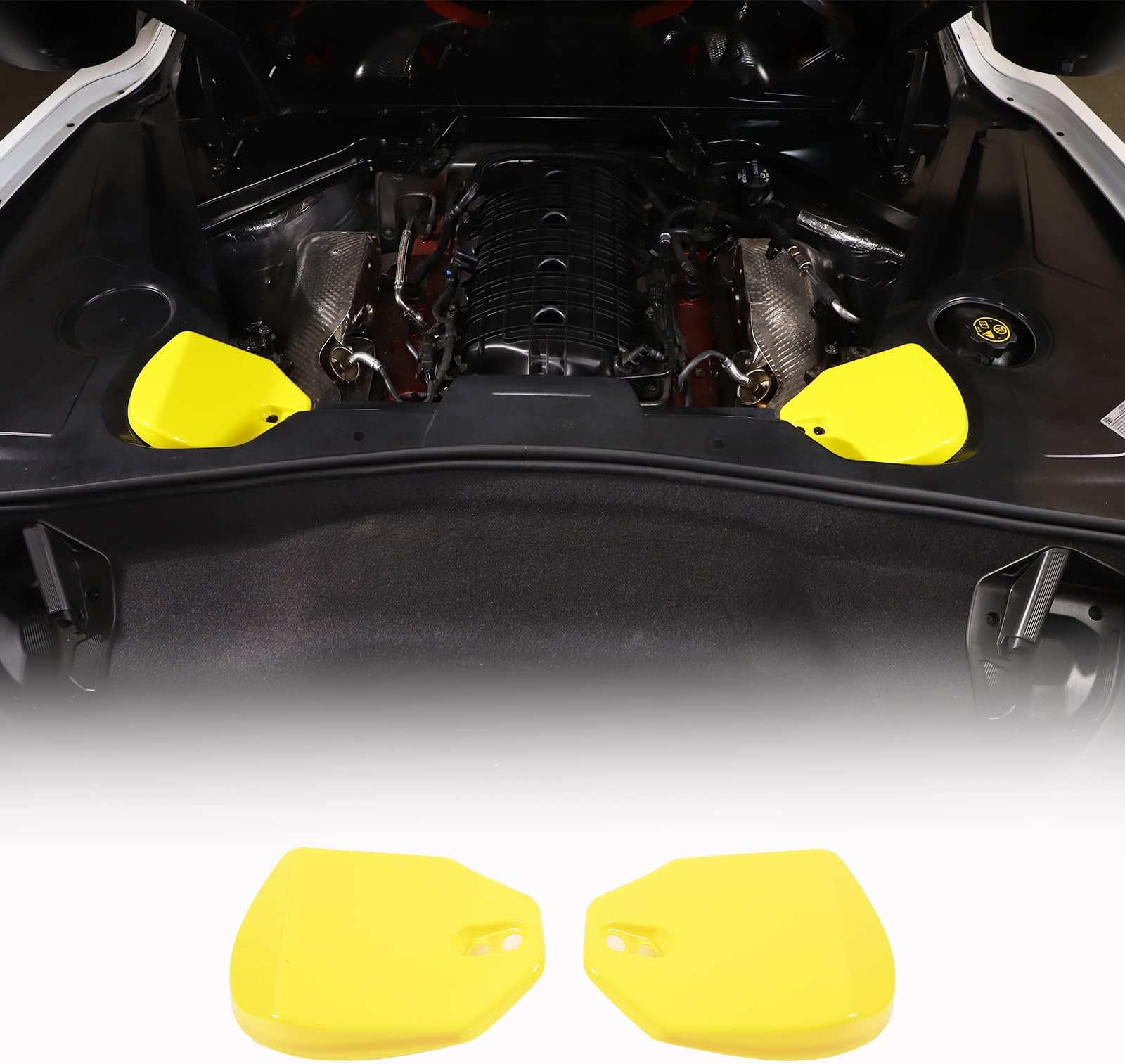 Rear Strut Tower Cover Compatible with Chevrolet Corvette C8 Stingray 2020-2024, ABS Engine Bay Rear Shock Absorbing Tower Protection Panel Cover Trim Accessories, 2PCS (Yellow)