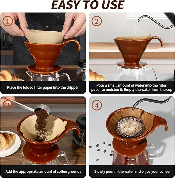 Mongdio Pour Over, Ceramic Coffee Pour Over, Reusable Porcelain Portable Pour Over Coffee Maker with 40pcs Paper Filter, For Home,Coffee