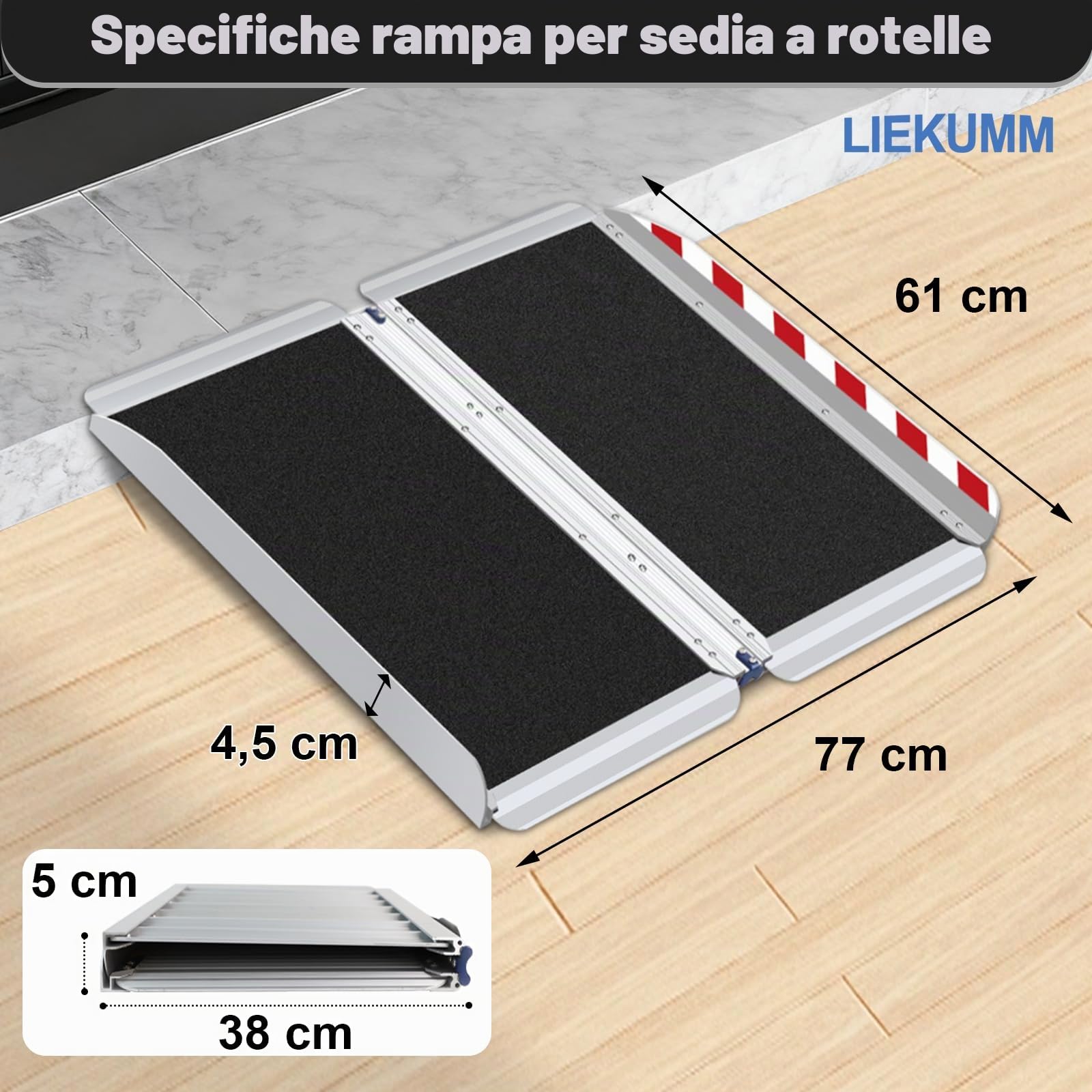 LIEKUMM - 60 cm x 76 cm, rampa per soglie con superficie antiscivolo, in alluminio, portatile, rampa per sedia a rotelle, portata 300 kg