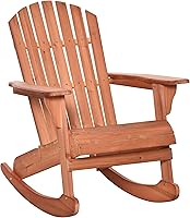 Vista 10 de Outsunny Mecedora Adirondack de madera para exteriores, asiento para hoguera con diseño de madera de rejillas, respaldo en abanico y estilo rústico