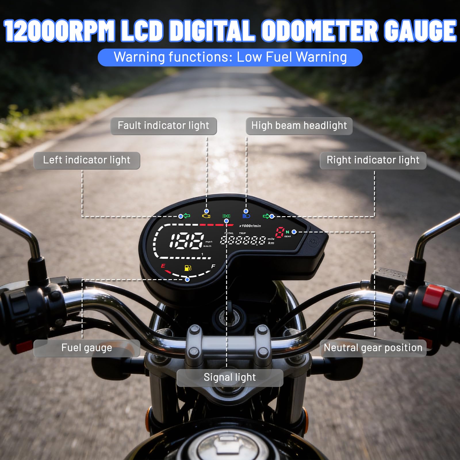 Geloo Tachymètre de moto 10000 tr/min, Compteur Vitesse Moto Rétroéclairage, étanche, jauge pour Honda NXR150 NXR125 Réglage automatique de la luminosité