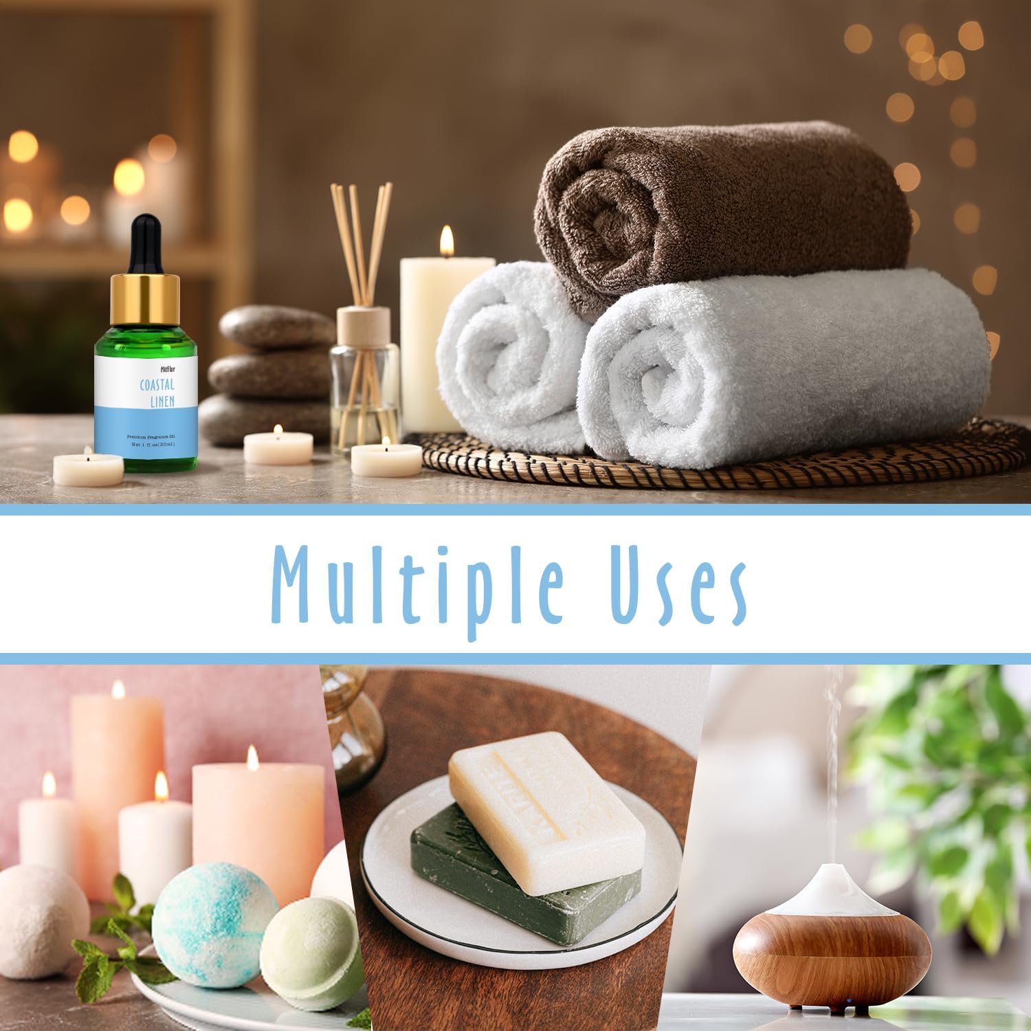 MitFlor Ocean Mist & Sea Salt Bergamot & Costal Linen Fragrance Oil, MitFlor Beach Single Scented Oil, Soap & Candle Making Scents, Large Size Aromatherapy Oil, 30ml