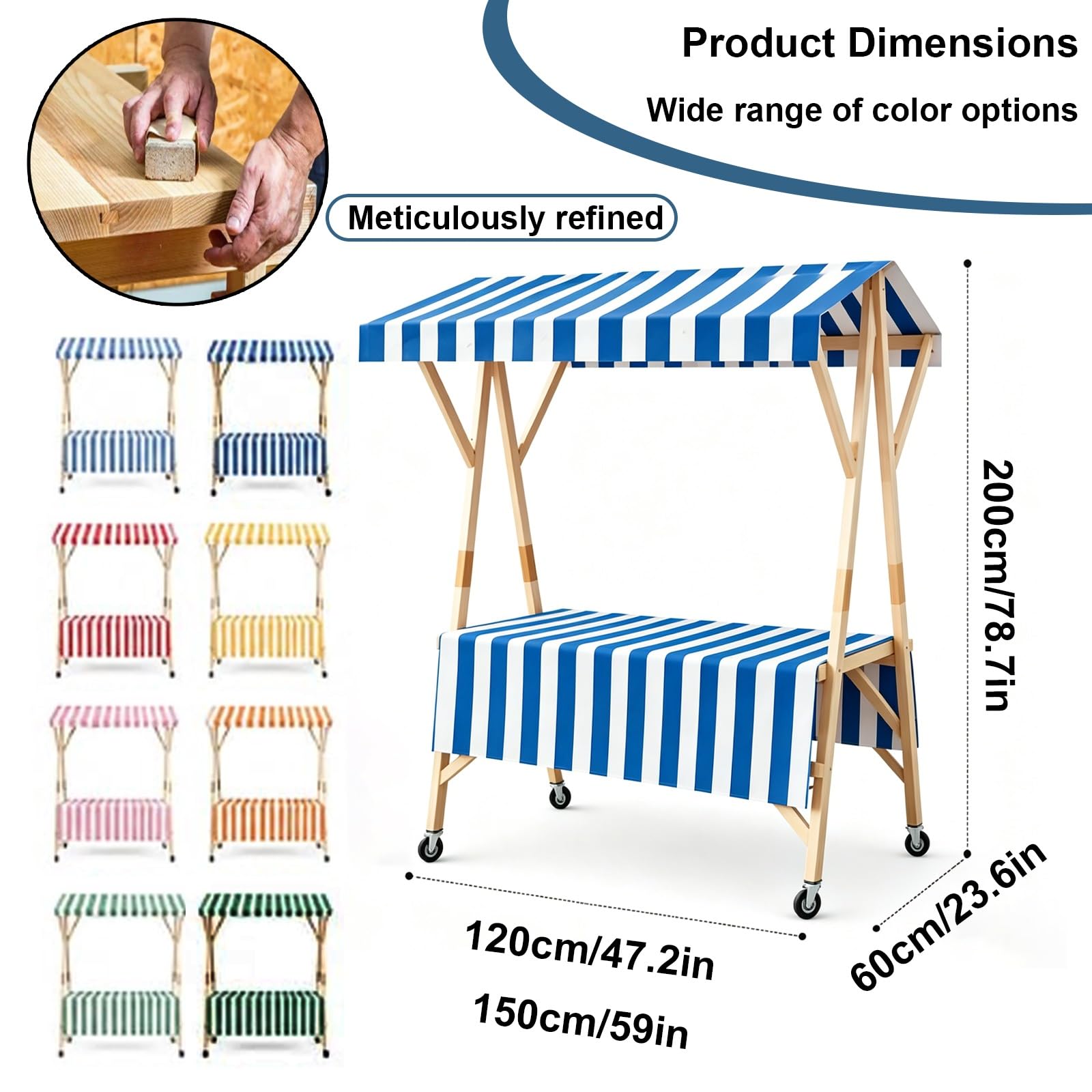 Carretto per Venditori Portatile con Tettuccio, Carretto Pieghevole per Alimenti con Ruote, Stand Espositivo per Mercati, per attività Commerciali(Red,120cm/47.2in)