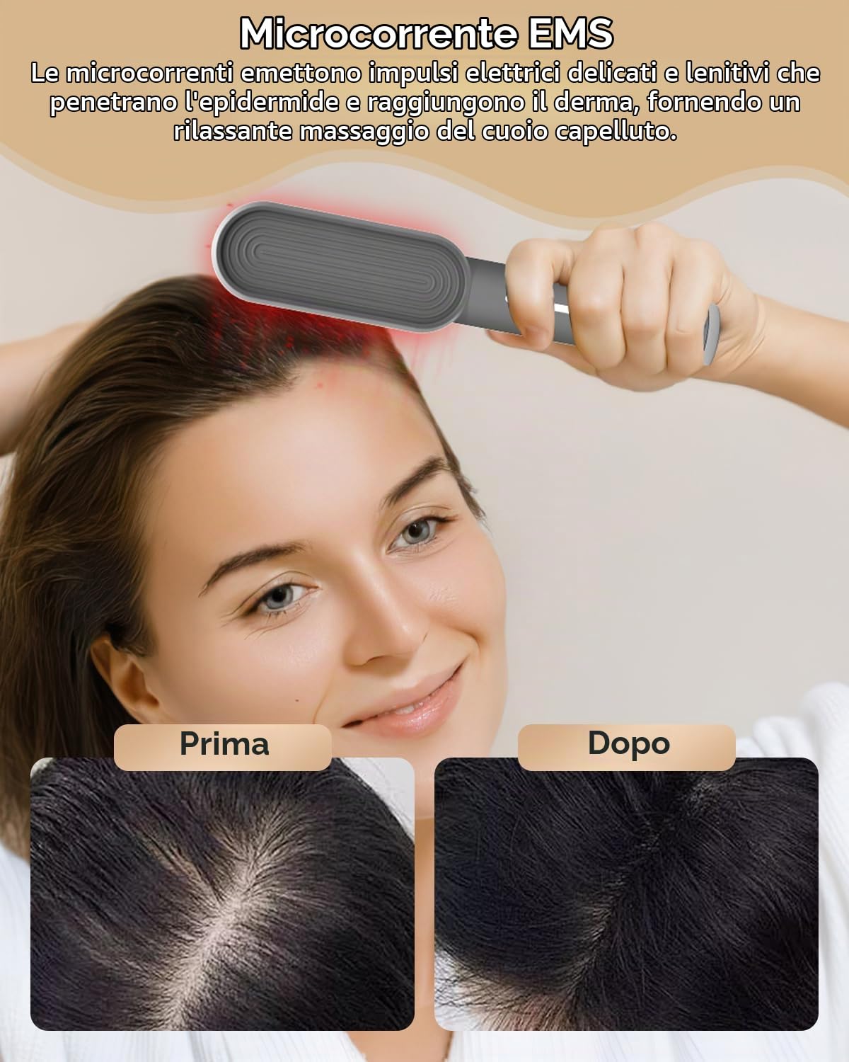 Spazzola Fototerapia Crescita Capelli 4 in 1, Cura Cuoio Capelluto con Luce LLLT 630nm 460nm 850nm, RF EMS ION, Pettine Laser per Ricrescita Capelli