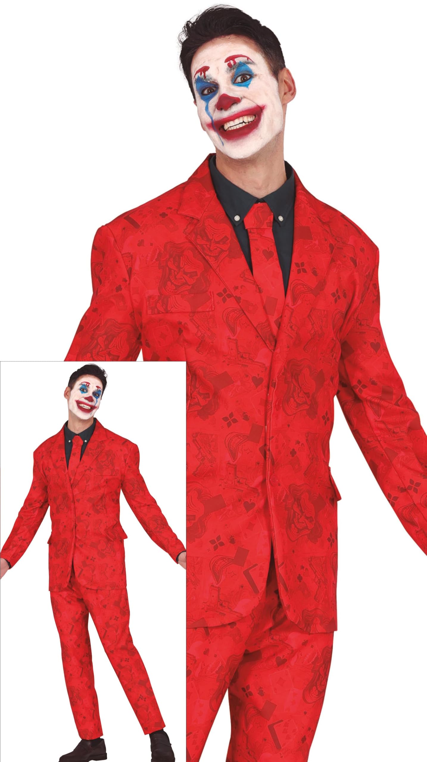 FIESTAS GUIRCA Red suited Jester of Death Men Fancy Dress Costume - Crazy Clown Comic Villain in a Red Suit - Mens Halloween Costumes Adult Size S