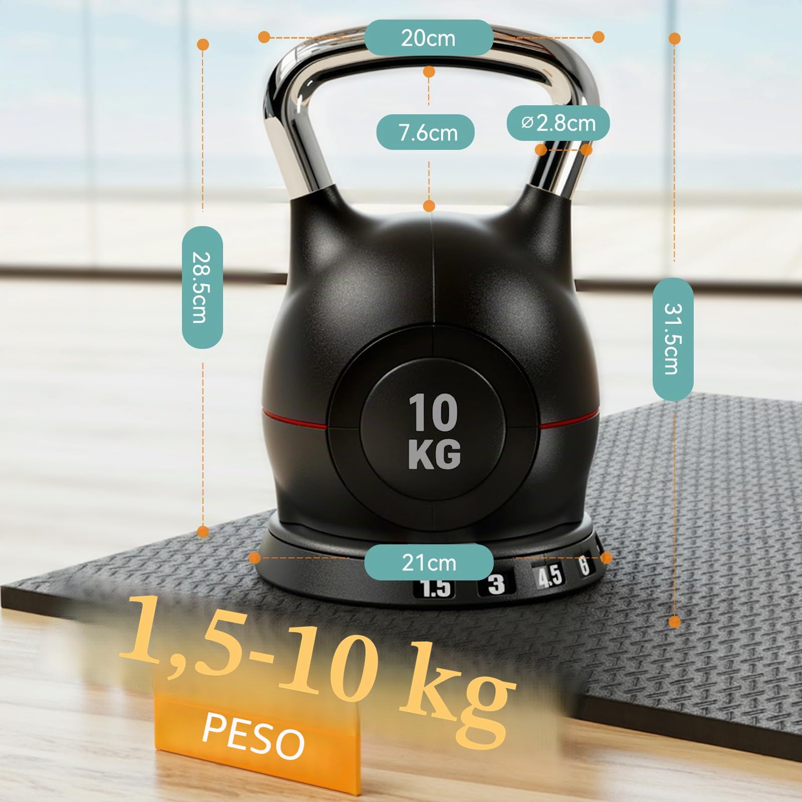 Kettlebell Ajustable 10 kg 20 kg – Pesas Rusas 7 en 1 – Kettlebell con 7 Niveles de Peso, Compacta para Entrenamiento de Fuerza, Hogar y Gimnasio