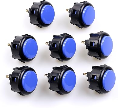 Sanwa 8 pcs OBSF-30 Original Push Button 30mm - for Arcade Jamma Video Game & Arcade Joystick Games Console Black & Blue, Use for Arcade Game Machine Cabinet S@NWA