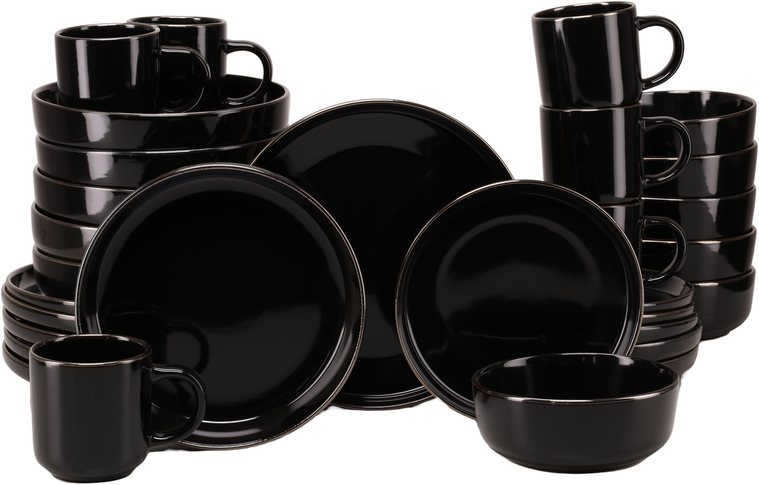 CreaTable, 24786, Serie Nordic Festive Schwarz, 30-teiliges Geschirrset für 6 Personen, Kombiservice aus Steinzeug, spülmaschinen- und mikrowellengeeignet, Qualitätsproduktion
