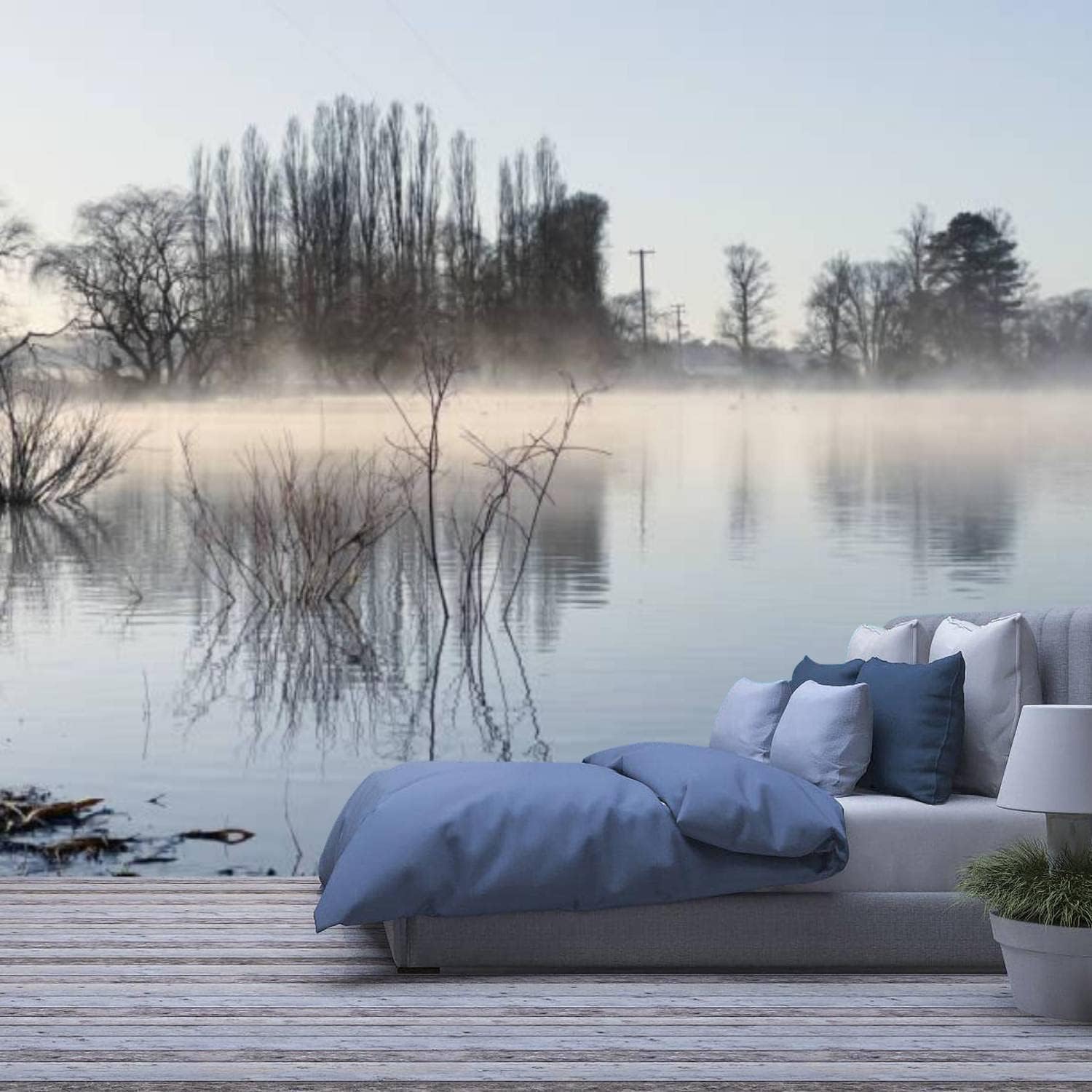 Papier peint panoramique 3D lac lever du soleil pour une décoration chambre zen