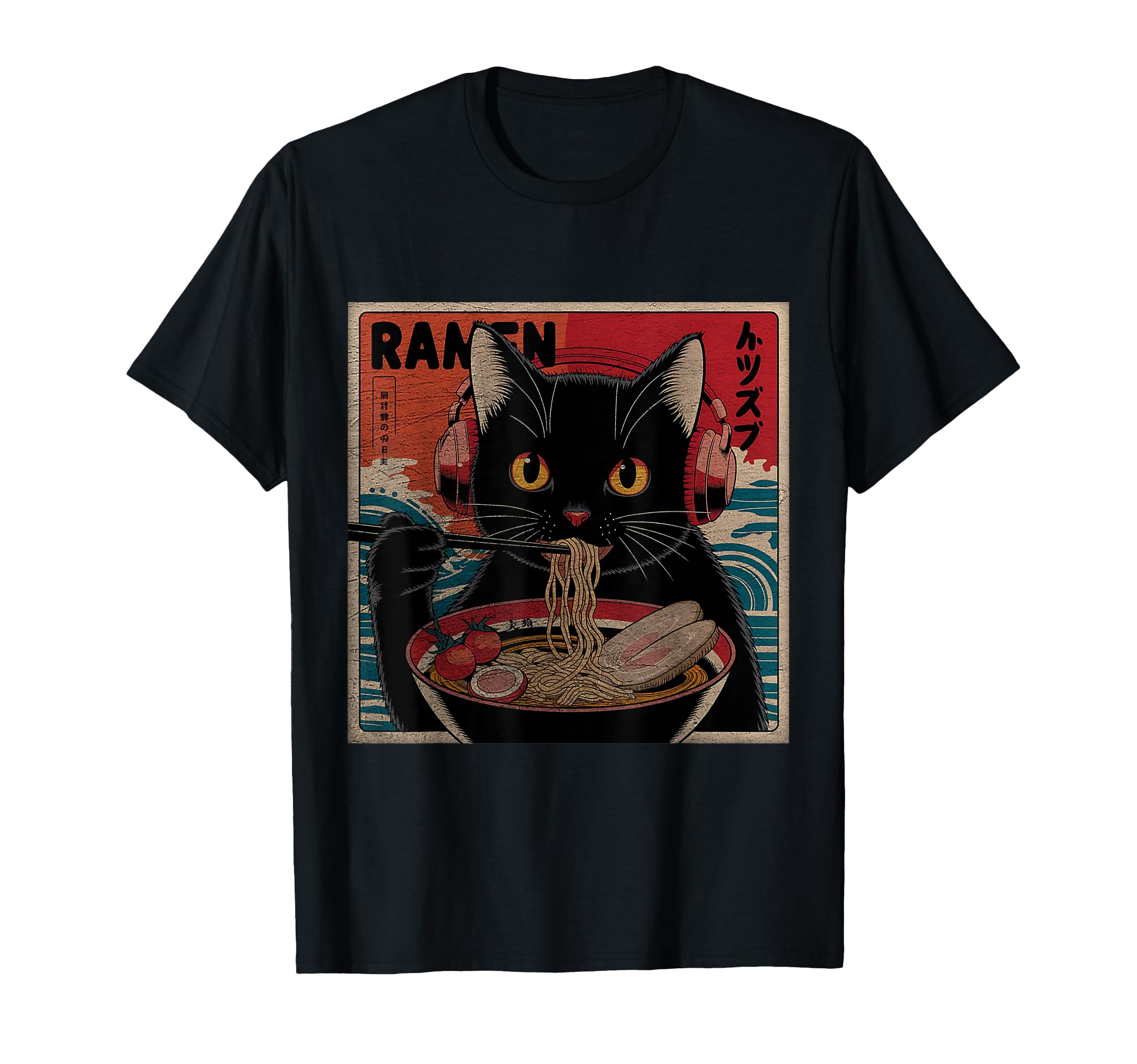 Japanese Funny Kawaii Cat Anime - Ramen Eating Anime Cat T-Shirt