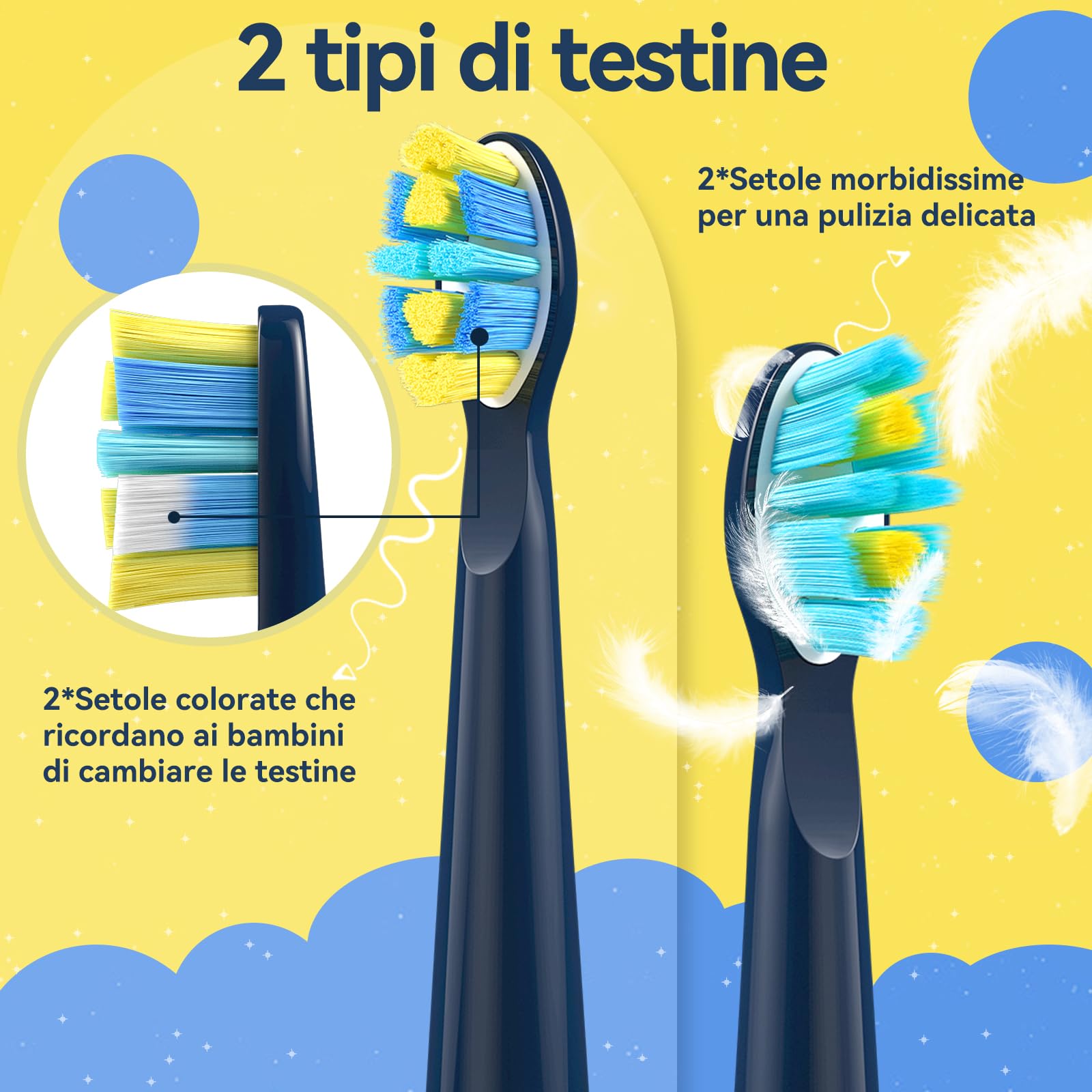 Seago Spazzolino Elettrico Bambini 6-12 Anni, Spazzolini Elettrici per Bambini Con Adesivi Fai Da Te Divertenti, Timer Da 2 Minuti, 4 Testine Spazzolino Bambini,Impermeabile IPX7 SG-2303, Blu