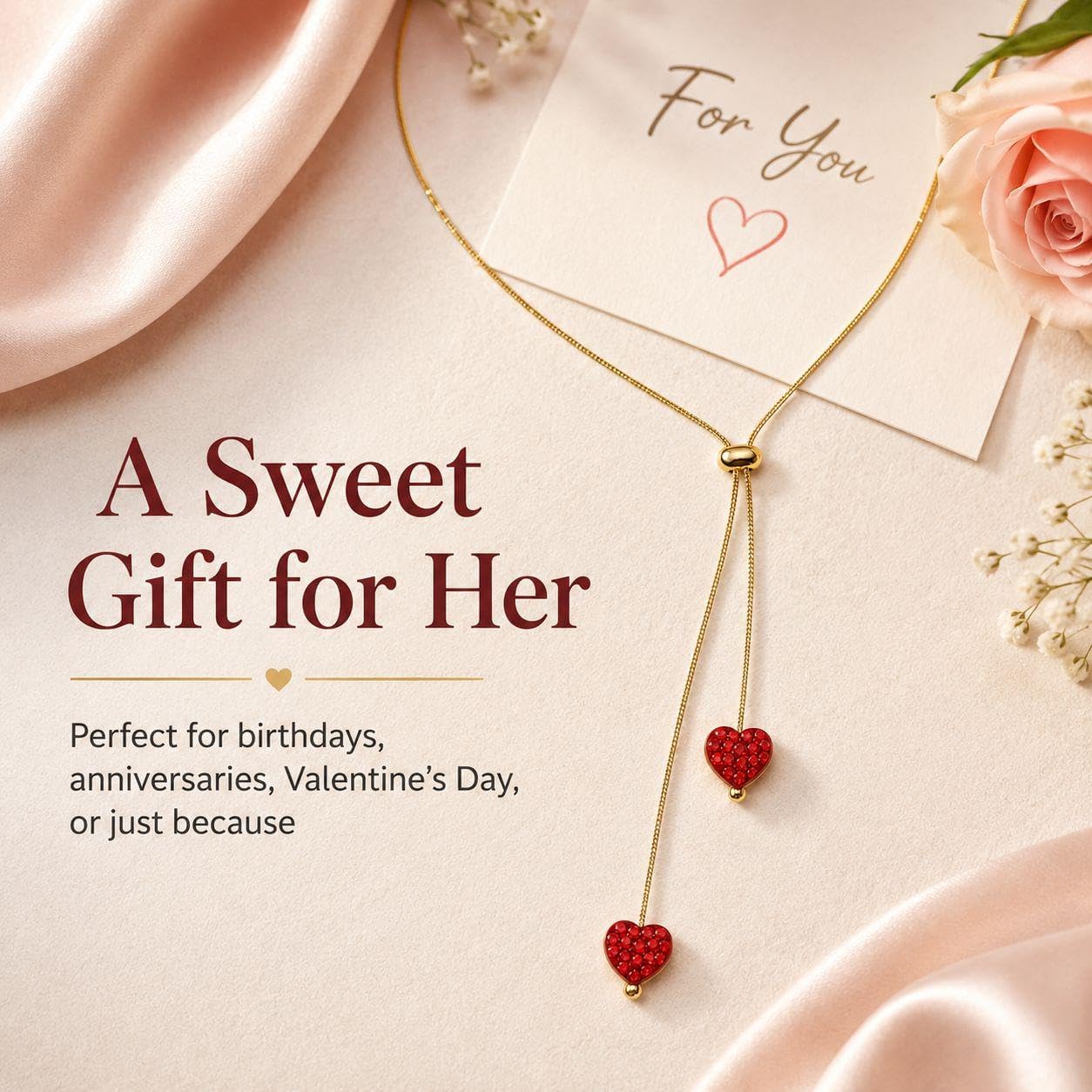 Red Heart Necklace for Women Crystal Pendant Lariat Long Y-Shaped Dainty Chunky Charm Trendy Statement Necklace Birthday Jewelry Accessories Gifts