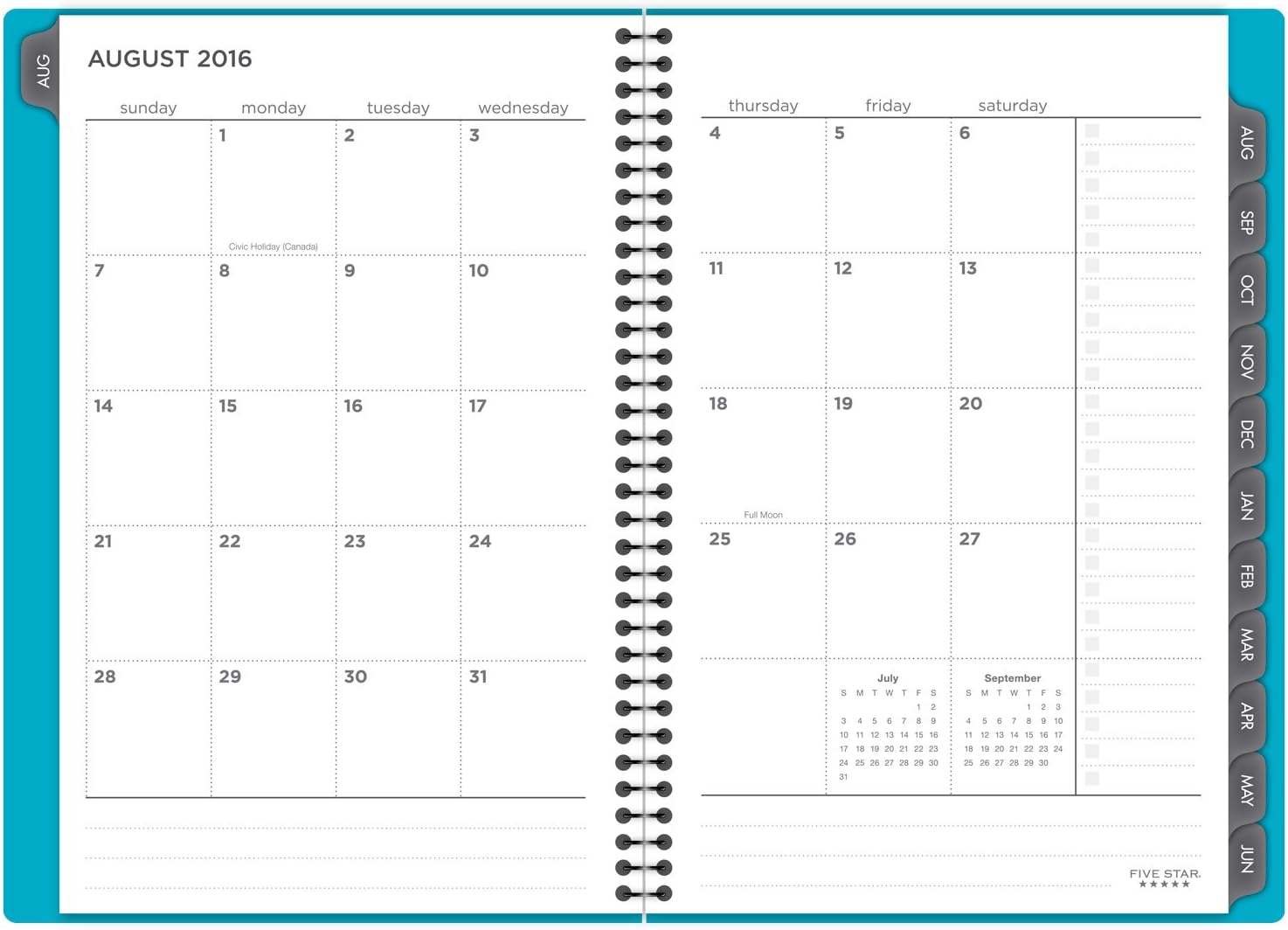 Five Star Advance Student Academic Year Weekly/Monthly Planner, August 2016 - July 2017, 5-3/4"x8-1/2", Teal (38075)