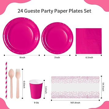 169 Pcs Rose Red Disposable Party Tableware Set