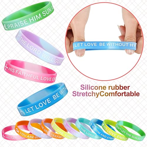 Miniatura 17 de Minatee 60 pulseras religiosas de silicona a granel con versículos bíblicos, pulseras motivacionales de goma cristiana, pulseras de Jesús, regalos