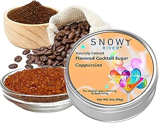 Snowy River Naturally Flavored Cappuccino Cocktail Sugar (1x3oz tin) - All-Natural Rimming Sugar for Stunning Drinks – Vibrant Colors – Perfect for Cocktails, Mocktails, Baking & Desserts (Cappuccino)