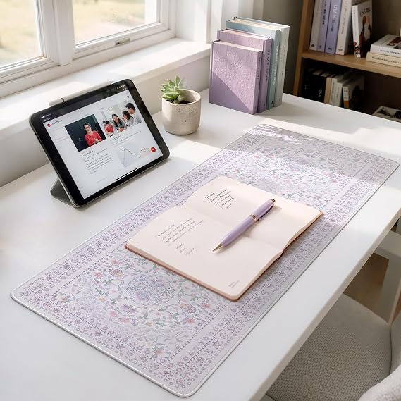 HAOCOO パープルフローラルキーボードパッド、80cm x 30cm デスクマット 自宅学習用