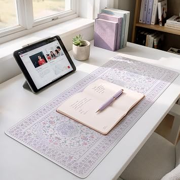 HAOCOO パープルフローラルキーボードパッド、80cm x 30cm デスクマット 自宅学習用